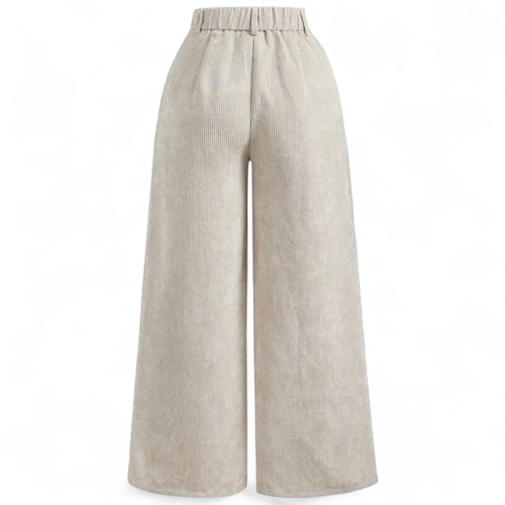 Women's Vintage mCorduroy Trousers Simple Wide Leg Trousers for in Khaki. Large - Picture 3 of 6